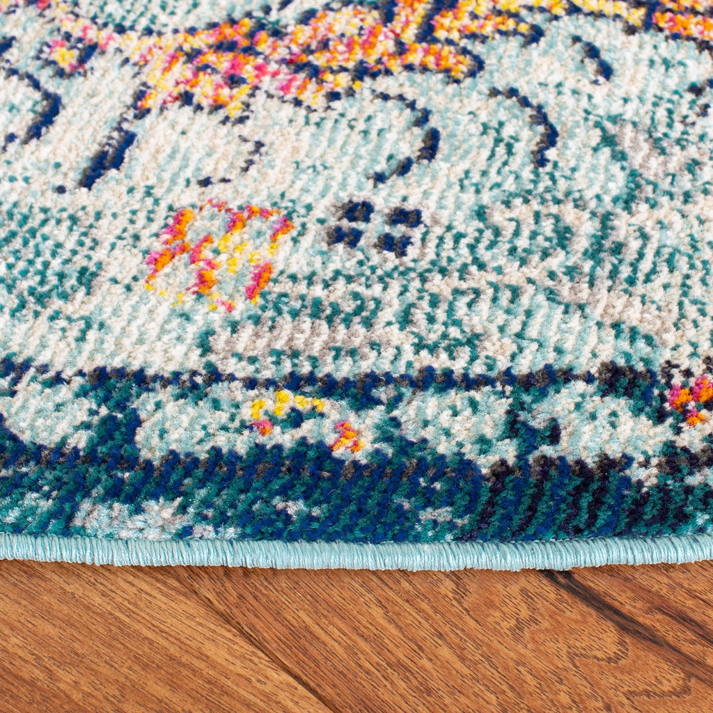 Navy Light Blue Vintage Floral Round Area Rug G24406
