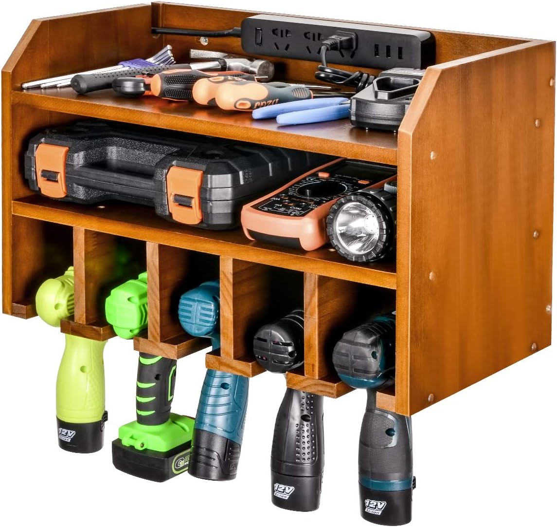 Power Tool Organizer Storage, Drill Holder Wall Mount Charging Station, Wood Cabinet, Pack of 2 X65047