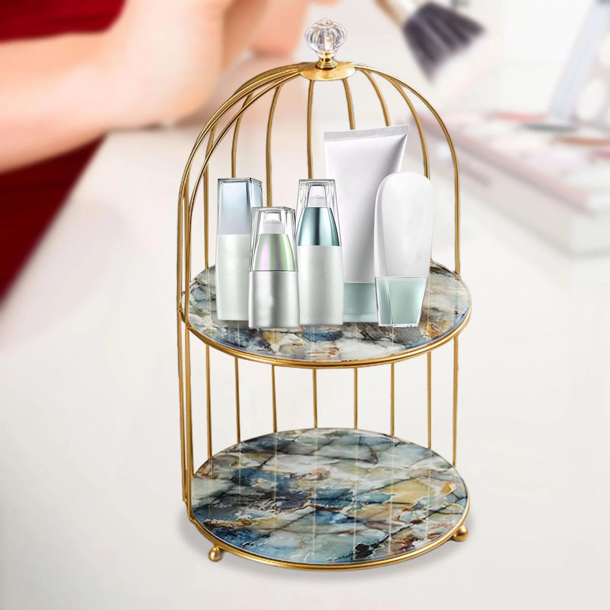 2Pcs Iron Bird Cage Perfume Makeup Holder Organizer Rack Z326